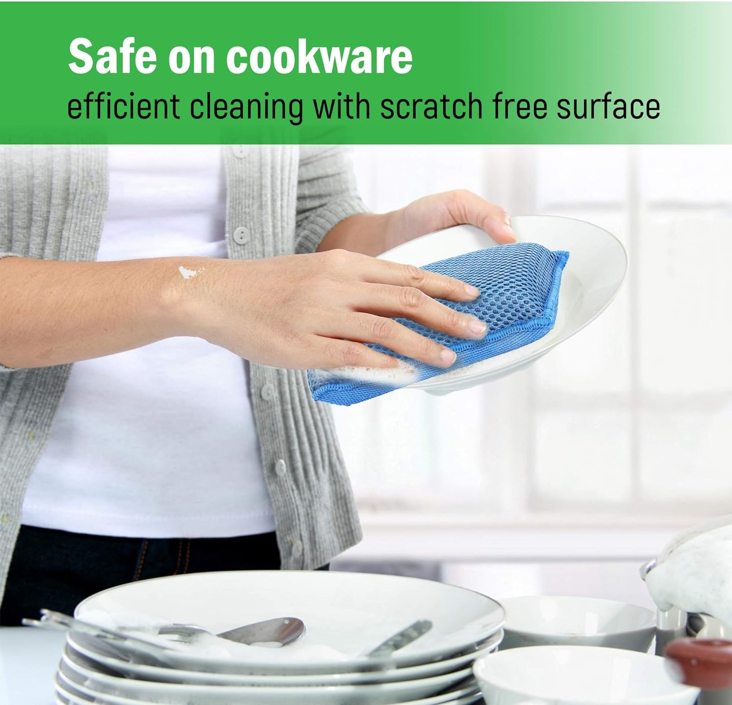 Miracle Microfiber Kitchen Sponge by - Non-Scratch Heavy Duty Dishwashing Cleaning Sponges- Machine Washable - (Blue)