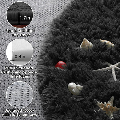 Black round Area Rugs 6Ft, Ultra Soft Bedroom Circle Rug for Kids Girls Boys Teen Room, Fluffy Plush Shaggy Carpet Floor Mats for Baby Nursery Living Room Playroom Dorm Home Decor